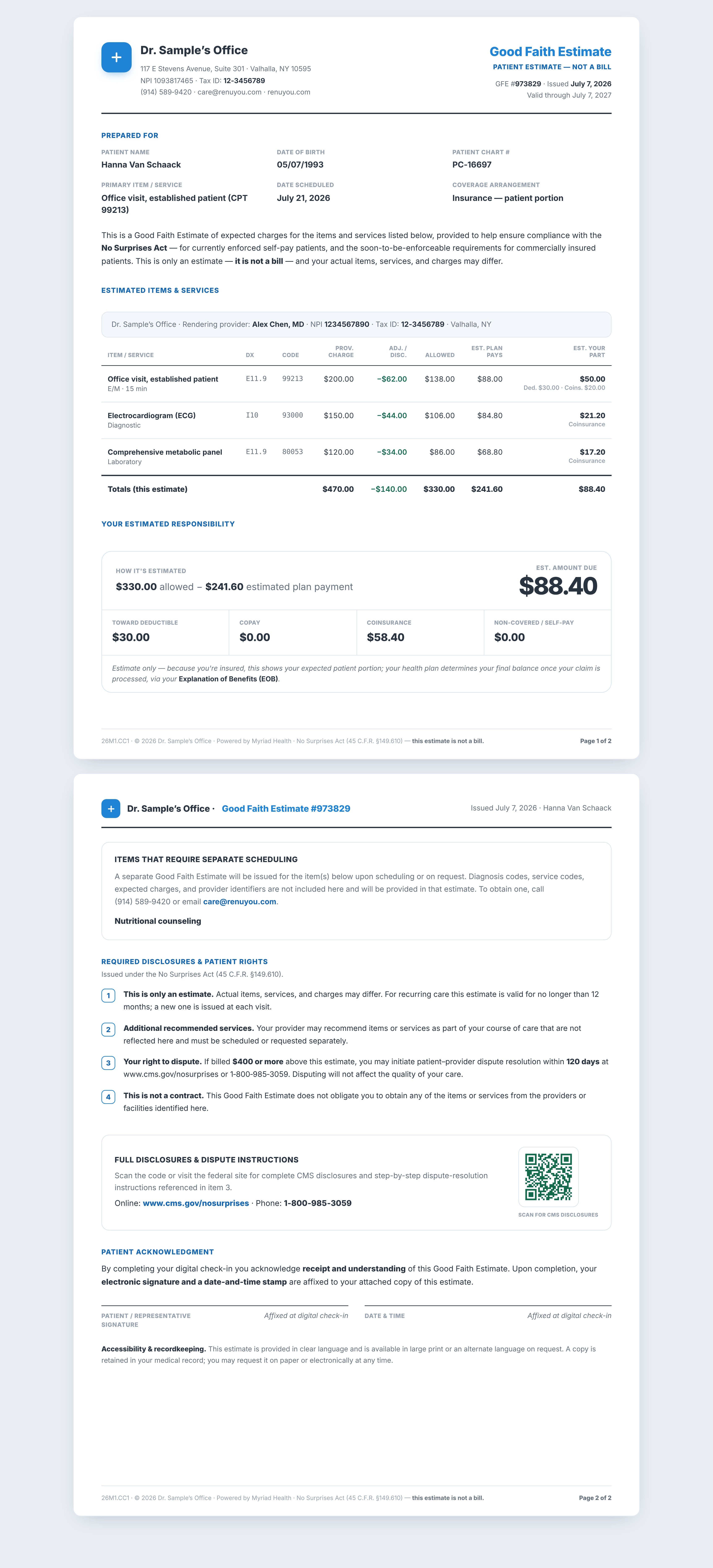 Good Faith Estimate document