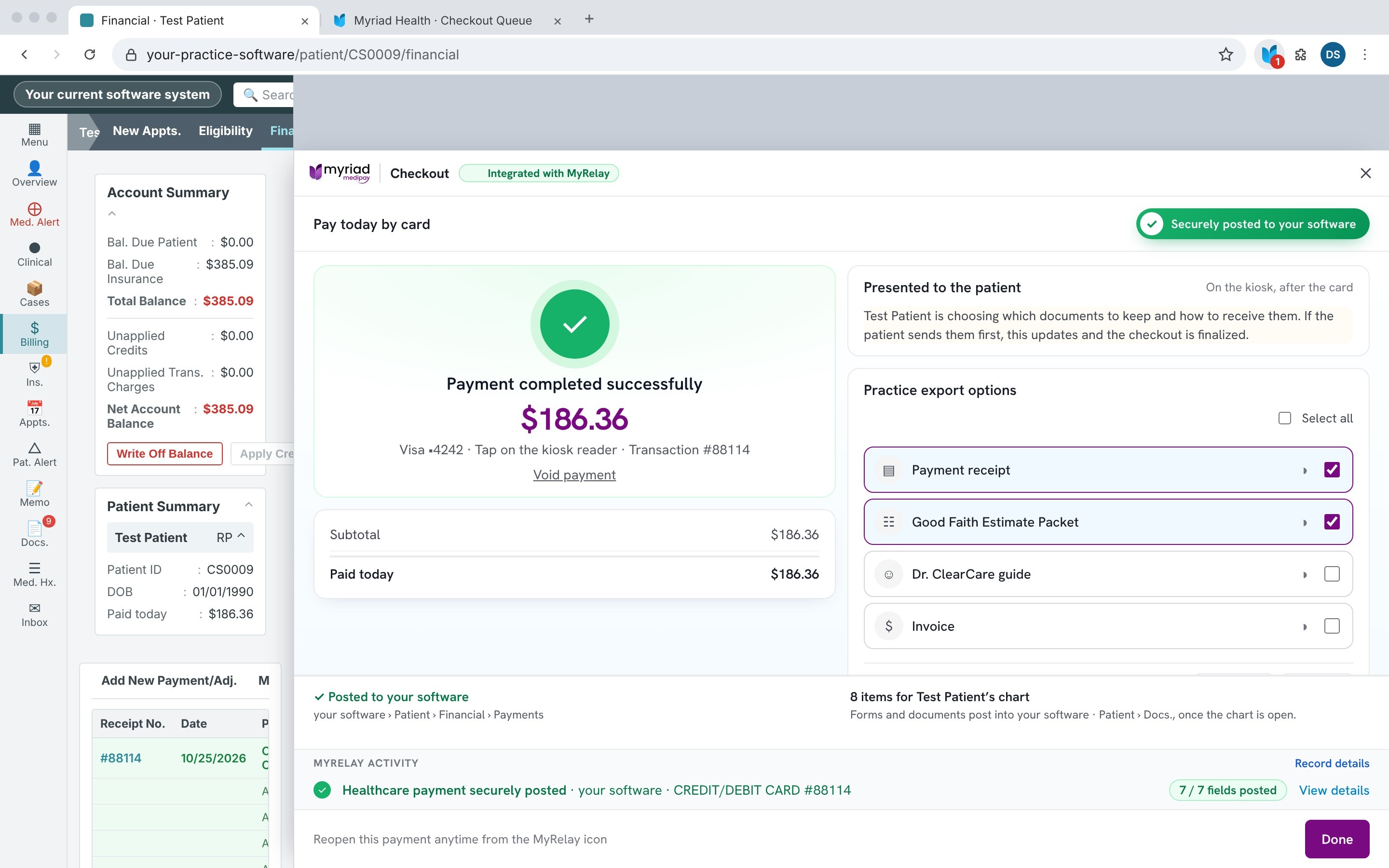 Real-time posting into your practice software