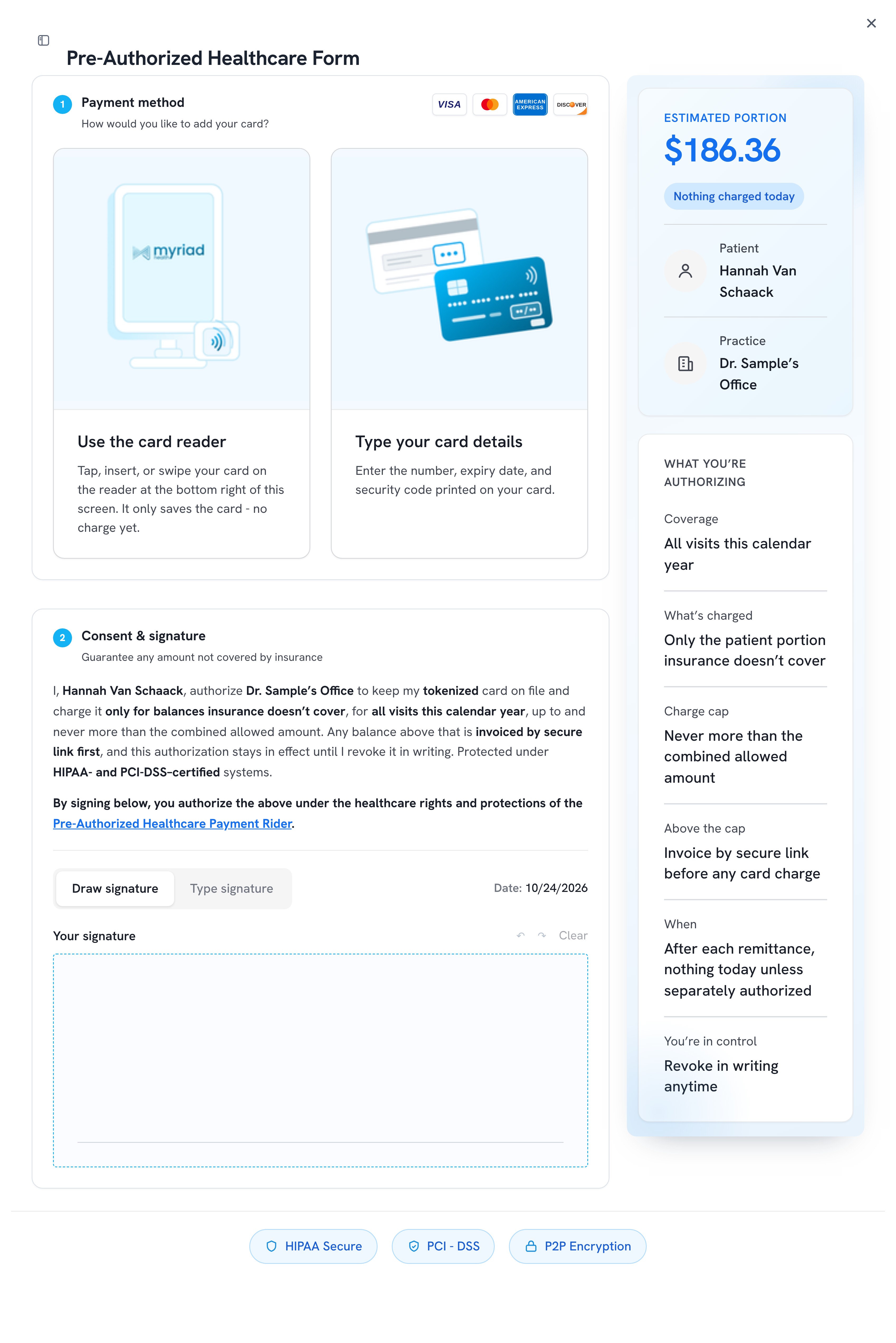 Pre-Authorized Healthcare Form (Myriad interface)