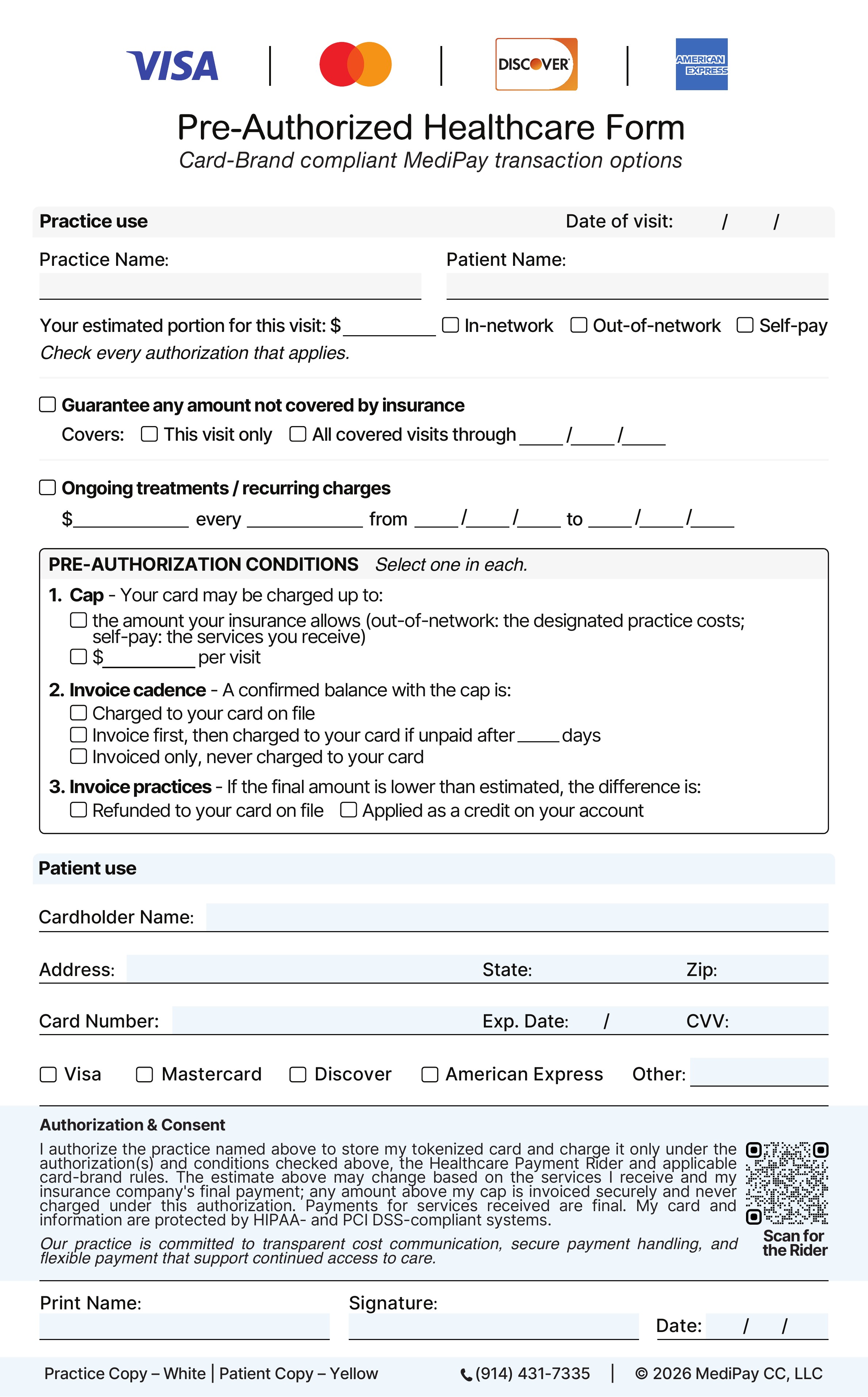 Pre-Authorized Healthcare Form (compliance form)